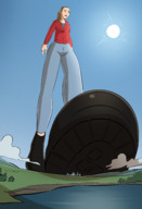 drawing giantess crush giga city blonde shoes stomping ponytail sun unaware raised_foot caiman2 kathryn_newton