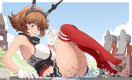drawing giantess panties blushing upskirt color large_breasts butt destruction skirt water high_heels buildings green_eyes brunette stockings embarrassed gloves sitting pool looking_down vehicles thighs outdoors white_panties sideboob splashing vehicle_crush cracked_pavement cracked_ground kantai_collection mutsu bare_midriff ncmares yohomeboync yohomeboyraps