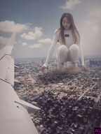 giantess collage city mega long_hair destruction brunette looking_down outdoors crouching kyoujingirls