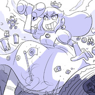 drawing giantess long_hair destruction princess_peach smiling mushroom crown super_mario_bros koopa_troopa goomba