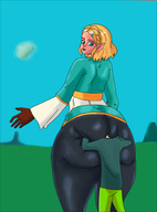 drawing clothed short_hair mini_giantess outdoors stuck looking_back big_butt princess_zelda_(the_legend_of_zelda)
