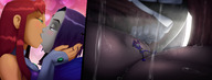 drawing giantess sexy blushing alien comic color large_breasts long_hair tongue clothed teeth saliva green_eyes purple_hair purple_eyes pink_hair raven teen_titans red_hair starfire kissing mawshot looming lesbians shrunken_woman hot dark_skin tongue_play tongues on_tongue internal_view dc_comics orange_skin grey_skin cutaway ravenravenraven jinx_(teen_titans)