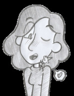 drawing gentle monochrome smiling looking_down shoulder on_shoulder no_background looking_at_tiny hilda_(series) alfur johanna_(hilda) grayscale seab