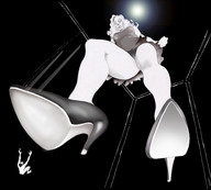 drawing panties upskirt blonde monochrome long_hair high_heels angry low_angle unknown_artist foot_crush shrunken_man looking_down point_of_view raised_foot imminent_crush looking_at_tiny arms_raised