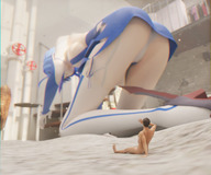 panties upskirt color butt clothed skirt high_heels blue_hair shoes socks short_hair unaware shrunken_man indoors point_of_view thigh_highs white_socks digital_render bare_legs kitamiyanatsuko