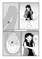 drawing masturbation comic monochrome long_hair futanari penis clothed skirt smiling scared neon_genesis_evangelion shrunken_man necklace shinji_ikari looking_at_tiny misato_katsuragi bare_legs inside_penis susukidraws