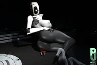 breasts large_breasts robot high_heels butt_crush huge_breasts lying_down chell portal facesitting hand_on_hips glados digital_render source_film_maker machine prauvjacque