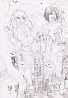 breasts giantess city mega monochrome destruction clothed cleavage buildings foot_crush shorts looking_down cruel giantesses hand_crush clouds outdoors pencil_drawing sky rwby cleavage_window bare_legs grayscale