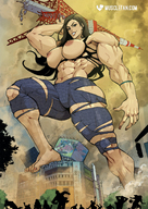 breasts drawing nipples giantess crush city mega color large_breasts long_hair destruction clothed barefoot rampage buildings huge_breasts brunette topless domination smiling scared foot_crush muscles looking_down cruel tokyo outdoors tokyo_tower trees ripped_clothing bracelet katie_price kaiju smirking bare_midriff looking_at_tinies muscle-fan-comics danuskocampos