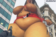 giantess collage mega black_hair color destruction cleavage buildings glasses low_angle underboob falling vehicles piercing clouds outdoors sky dreadlocks point_of_view bracelet semi_nude highlights nose_piercing cleavage_window bare_legs bare_midriff between_breasts starshot lilithisfat falling_tinies