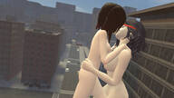 giantess nude city mega black_hair color buildings brunette short_hair unknown_artist kissing lesbians giantesses outdoors sky sideboob source_needed highlights digital_render rwby bare_legs bare_midriff bare_thighs