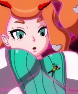 breasts pokemon green_eyes red_hair looking_at_tiny sonia professor between_breasts dynamax pokemon_sword_and_shield stardustyuki yuuki