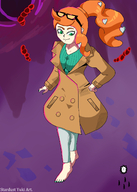 giantess pokemon feet mega long_hair clothed barefoot glasses green_eyes red_hair ponytail looking_down nail_polish sonia professor looking_at_tinies dynamax pokemon_sword_and_shield stardustyuki pokemon_trainers