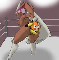 pokemon pikachu bunny mini_giantess unknown_artist anal_insertion wrestling semi_nude source_needed lopunny wrestling_ring rabbit_ears masks no_backgorund