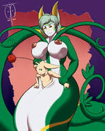 breasts drawing nipples pokemon insertion nude pussy color smiling unknown_artist snake source_needed no_background bare_midriff serperior