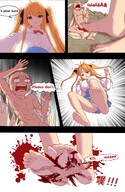 drawing crush panties feet upskirt blonde color long_hair clothed barefoot skirt red_eyes blood low_angle smiling gore twintails foot_crush cruel white_panties nail_polish point_of_view bare_legs bare_thighs