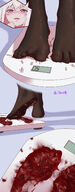 drawing white_hair crush feet color blue_eyes clothed blood smiling socks gore foot_crush looking_down cruel weight black_socks no_background smirking looking_at_tinies david