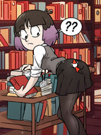 butt clothed skirt brunette leggings books indoors looking_back library looking_at_tiny highlights raised_butt hilda_(series) alfur centinel303 kaisa