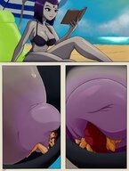 bikini breasts drawing nipples giantess chief alien comic black_hair color beach cleavage water ocean purple_hair purple_eyes sweat smiling raven teen_titans red_hair starfire short_hair sitting unaware shrunken_woman sand pinned clouds outdoors sky semi_nude reading dc_comics orange_skin bare_legs grey_skin bare_midriff clothing_entrapment bare_thighs slightly_swol_chief against_nipple