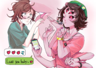 gentle giantess size_difference clothed handheld glasses red_eyes brunette lips short_hair black_eyes kissing phone cute lesbians hat nail_polish monster_girl necklace bracelet spider no_background testing bare_midriff tiny_female arukarifurin f/f multiple_arms 6_arms six_arms five_eyes 5_eyes multiple_eyes diders