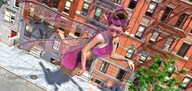 giantess wings city color barefoot buildings fairy brunette looking_down flying outdoors pointed_ears digital_render bare_legs bare_midriff velocity-vektor bare_thighs