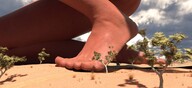 color barefoot desert sand clouds outdoors sky trees digital_render bare_legs velocity-vektor bare_thighs
