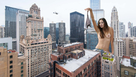 breasts nipples giantess collage nude panties mega blonde long_hair buildings helicopter topless smiling outdoors sky undressing striped_panties bare_midriff