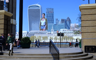 giantess city mega clothed buildings brunette smiling shorts london walking sky selena_gomez united_kingdom gherkin bare_legs worldofgiants