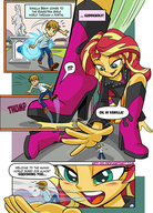 drawing blonde comic color clothed green_eyes smiling red_hair hand palm dialogue handled equestria_girls looking_at_tiny art-2u vanillabeam italianblackcat