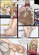 drawing giantess crush feet blushing blonde color long_hair butt blue_eyes barefoot glasses butt_crush blood low_angle smiling gore shrunken_men foot_crush shrunken_people looking_down laughing cruel blow nail_polish point_of_view dialogue perspective sadistic_smile my_hero_academia looking_at_tinies hannunaki melissa_shield