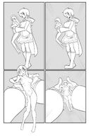 drawing giantess comic monochrome clothed shrinking shrunken short_hair hand rose shrunken_woman ruby cape handled rwby grayscale nude_tiny championoftzeentch nsfwskully aileen