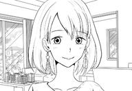 drawing micro monochrome tiny short_hair shrunken_woman sketch entrapment indoors shrunken_city earrings looking_at_viewer human_jewelry grayscale aki2288 human_accessories
