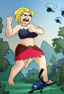 breasts drawing giantess mega color destruction blue_eyes barefoot bra skirt helicopter angry short_hair supergirl muscles jungle open_mouth mountains looking_up necklace belt ripped_clothing dc_comics bare_legs bare_midriff caiman2 t-spacer queen_kara kara_danvers dc_super_hero_girls