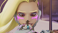 giantess vore blonde color long_hair red_eyes brunette smiling short_hair unknown_artist hand snow outdoors source_needed imminent_vore handled looking_at_tiny digital_render overwatch sombra tracer_(overwatch)