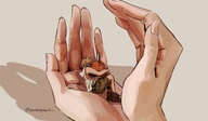 drawing gentle color hand shrunken_man cuddle handled no_background chainsaw carrotsprout