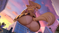 giantess pussy furry macro tail city mega upskirt blonde butt blue_eyes buildings fox low_angle sitting looming looking_down clouds sky butthole point_of_view skirt_lift looking_back bare_butt sitting_on_building fennec presenting discordthege