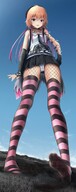 drawing giantess crush panties feet giga city upskirt blonde color destruction clothed buildings purple_eyes smiling socks short_hair foot_crush fishnets cruel outdoors sky white_panties long_socks looking_at_tinies sayame_0 slooking_down