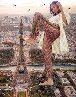 giantess collage giga city color destruction clothed barefoot buildings helicopter brunette kick looking_down outdoors paris earrings eiffel_tower france debris zebos2003 nanda_costa