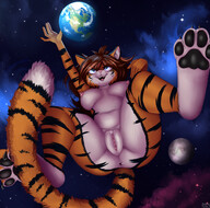 breasts nipples gentle giantess nude pussy furry macro earth tail cat space long_hair butt blue_eyes claws planet barefoot playful brunette topless smiling paws underboob fangs tigress butthole bare_legs bare_midriff maomi doomdutch bare_thighs planetary terra bare_paws gige_giantess pony_way