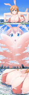 bikini breasts drawing giantess crush giga city comic color large_breasts destruction blue_eyes barefoot ochiko_terada cleavage bra buildings huge_breasts breast_crush brunette high_angle low_angle smiling lying_down looking_down clouds sky strike_witches point_of_view semi_nude charlotte_e_yeager playboy_bunny rabbit_ears bare_legs smirking bare_midriff gigantic_breasts bare_thighs