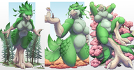 giantess nude furry macro comic handheld barefoot topless purple_eyes knight lying_down looking_down bird outdoors nature trees avian beak feathers titania talons looking_at_tiny bare_legs bare_midriff green bare_thighs loupgarou knightoiuy bare_talons