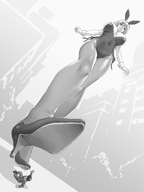 drawing giantess crush feet monochrome bunny_ears clothed cleavage high_heels teston low_angle scared gloves underboob foot_crush men shoe_crush outdoors bunny_girl point_of_view raised_foot perspective imminent_crush cleavage_window grayscale