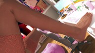 color red_eyes blue_hair stockings mini_giantess indoors bedroom computer digital_render velocity-vektor