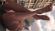 giantess mega color buildings cat_ears street lying_down fishnets clouds outdoors sky grey_hair nail_polish semi_nude rear_view pointed_ears digital_render velocity-vektor