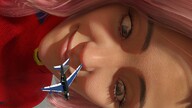 giantess mega color long_hair clothed brown_eyes smiling pink_hair supergirl airplane digital_render velocity-vektor looking_at_tinies