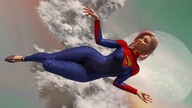 giantess giga color clothed high_heels smiling moon pink_hair short_hair supergirl airplane clouds sky digital_render velocity-vektor looking_at_tinies