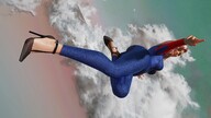 giantess giga color clothed high_heels smiling moon pink_hair short_hair supergirl airplane clouds sky digital_render velocity-vektor looking_at_tinies