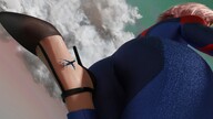 giantess giga color butt clothed high_heels moon pink_hair short_hair supergirl airplane clouds sky rear_view digital_render velocity-vektor looking_at_tinies