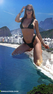 bikini giantess collage giga color beach ocean glasses watch outdoors sky looking_at_viewer bracelet semi_nude bare_legs bare_midriff bare_thighs mrgiantesslover ginvevraventurini