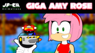 drawing furry color green_eyes smiling pink_hair amy_rose short_hair hand sonic_the_hedgehog hedgehog advertisement hairband handled jp-glewd green_hill eggman